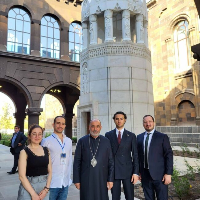AGBU Germany Founders with Bishop Serovpé Isakhanyan, Primate of the Diocese of the Armenian Church in Germany, at Etchmiadzin in 2022